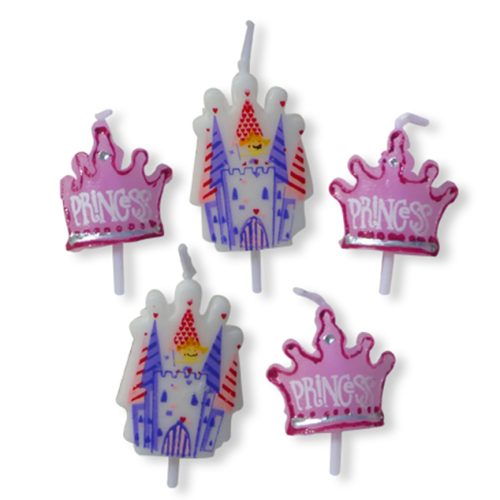 5 Princess Party Candles including crowns and castles