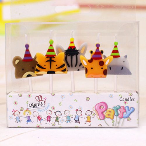 A packet of five zoo animal birthday candles