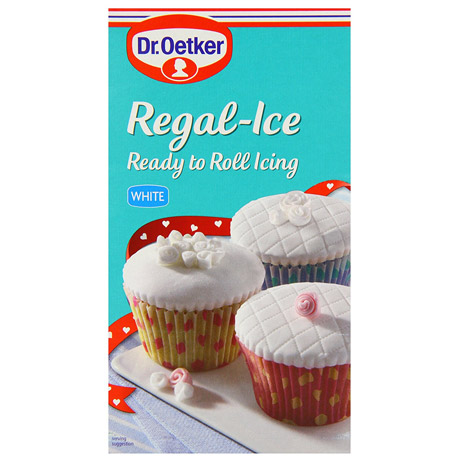 A packet of white ready to roll Regal-Ice icing.