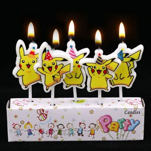 5 birthday candles showing the Pokemon Pikachu