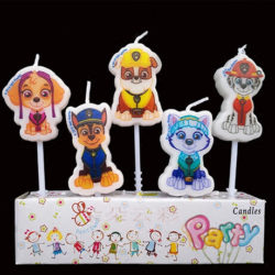 5 Paw Patrol Birthday candles showing different characters