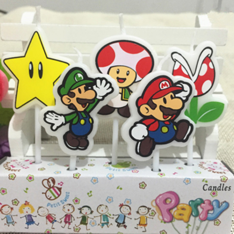 5 Super Mario Candles showing different Nintendo characters