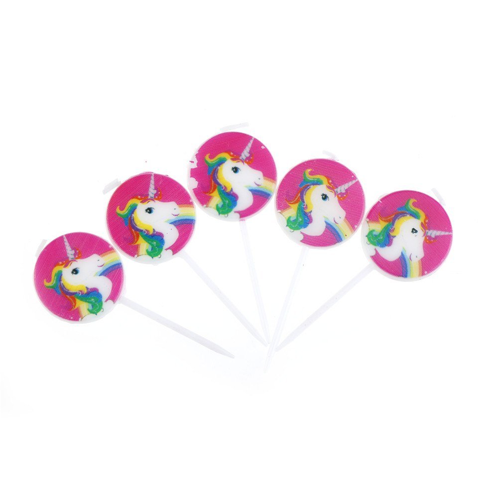 photo of 5 unicorn party cake candles