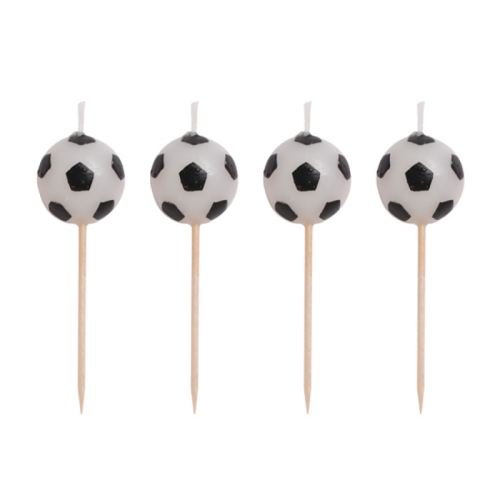 Photo of four individual candles which feature a football.